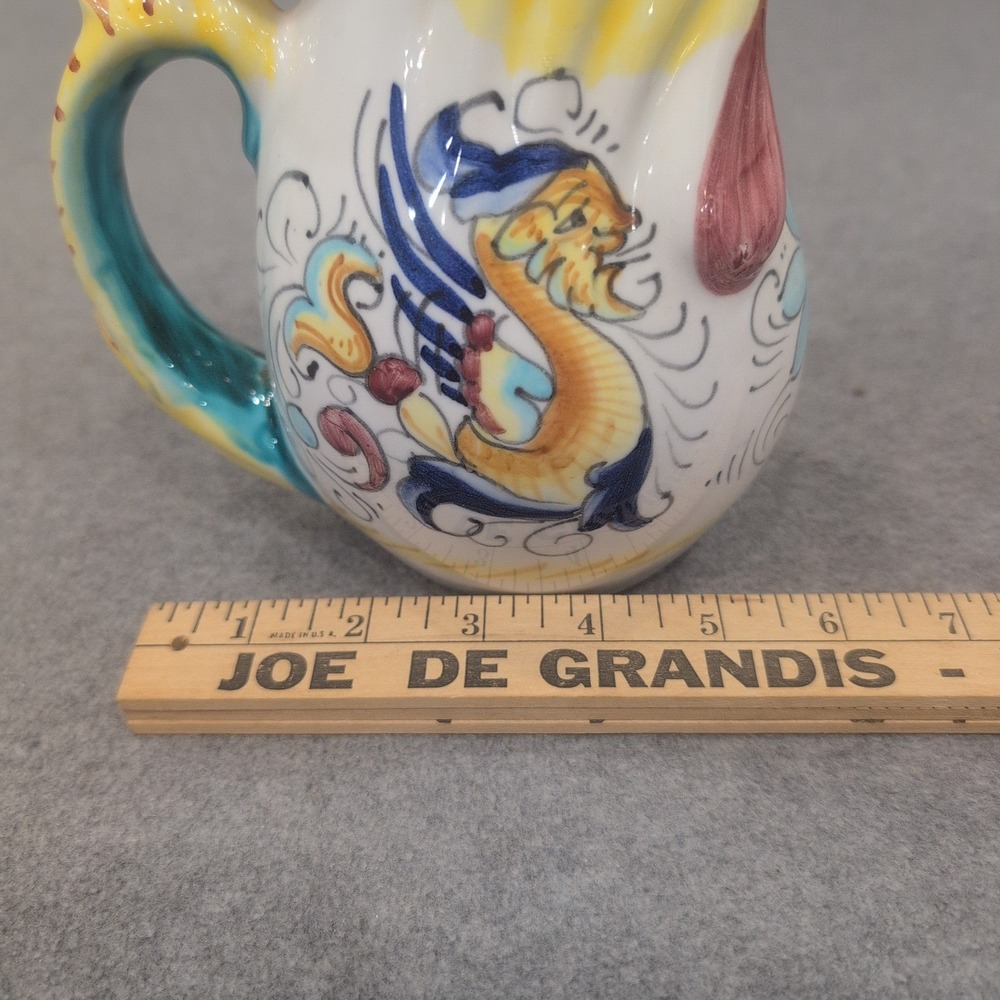 Vintage Italian Ceramic Rooster Pitcher Hand Painted Raffaellesco Dragon Creamer - Picture 6 of 8